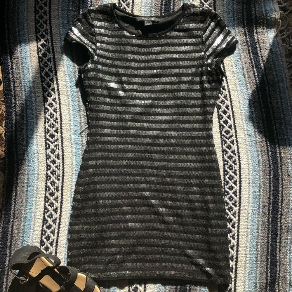 *497 Forever 21 Sequin Striped Mini Dress